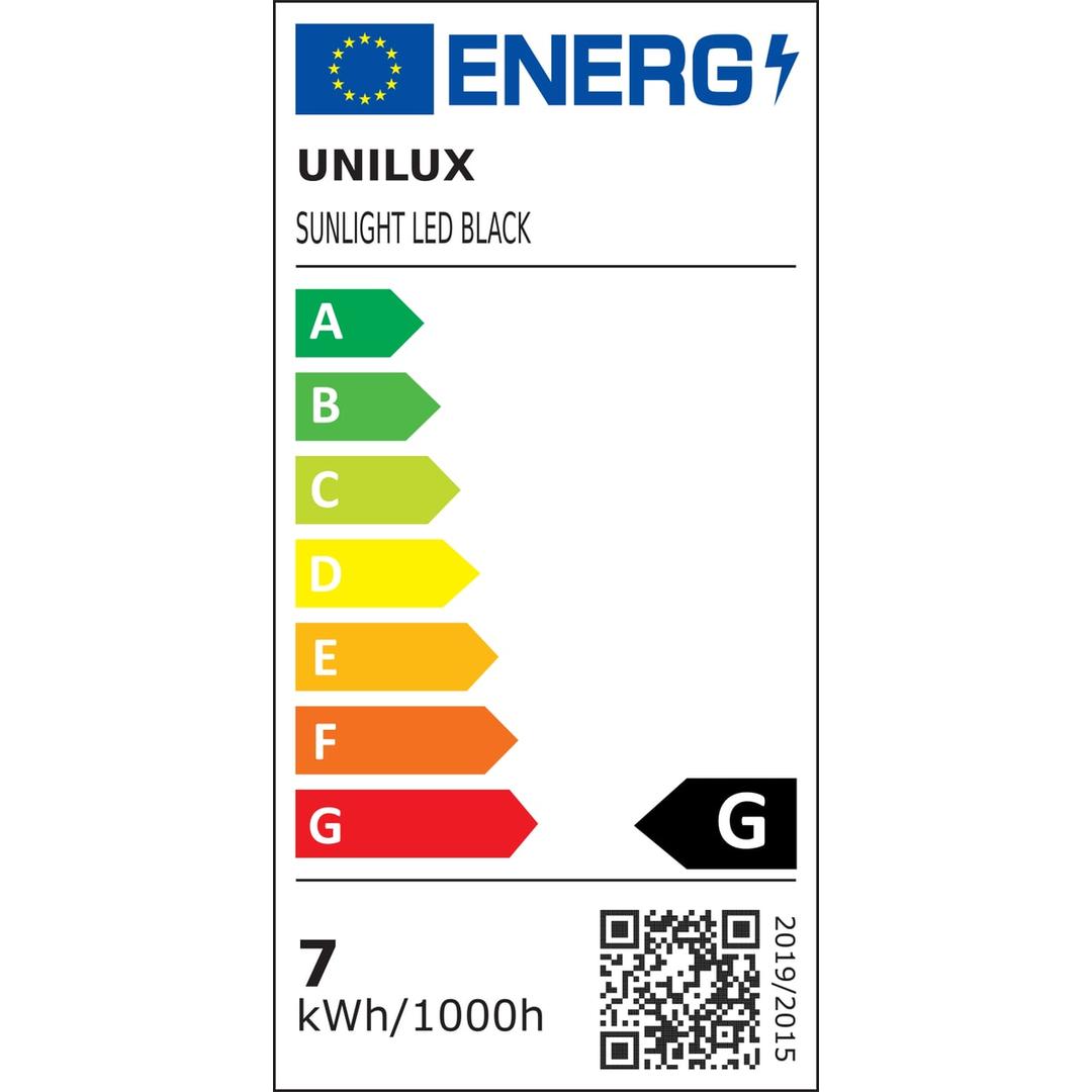 Lampe de bureau LED connectée, cycle circadien SUNLIGHT UNILUX - Étiquette énergie de la source LED, classe G, Lampe de bureau LED connectée UNILUX SUNLIGHT noir et chrome