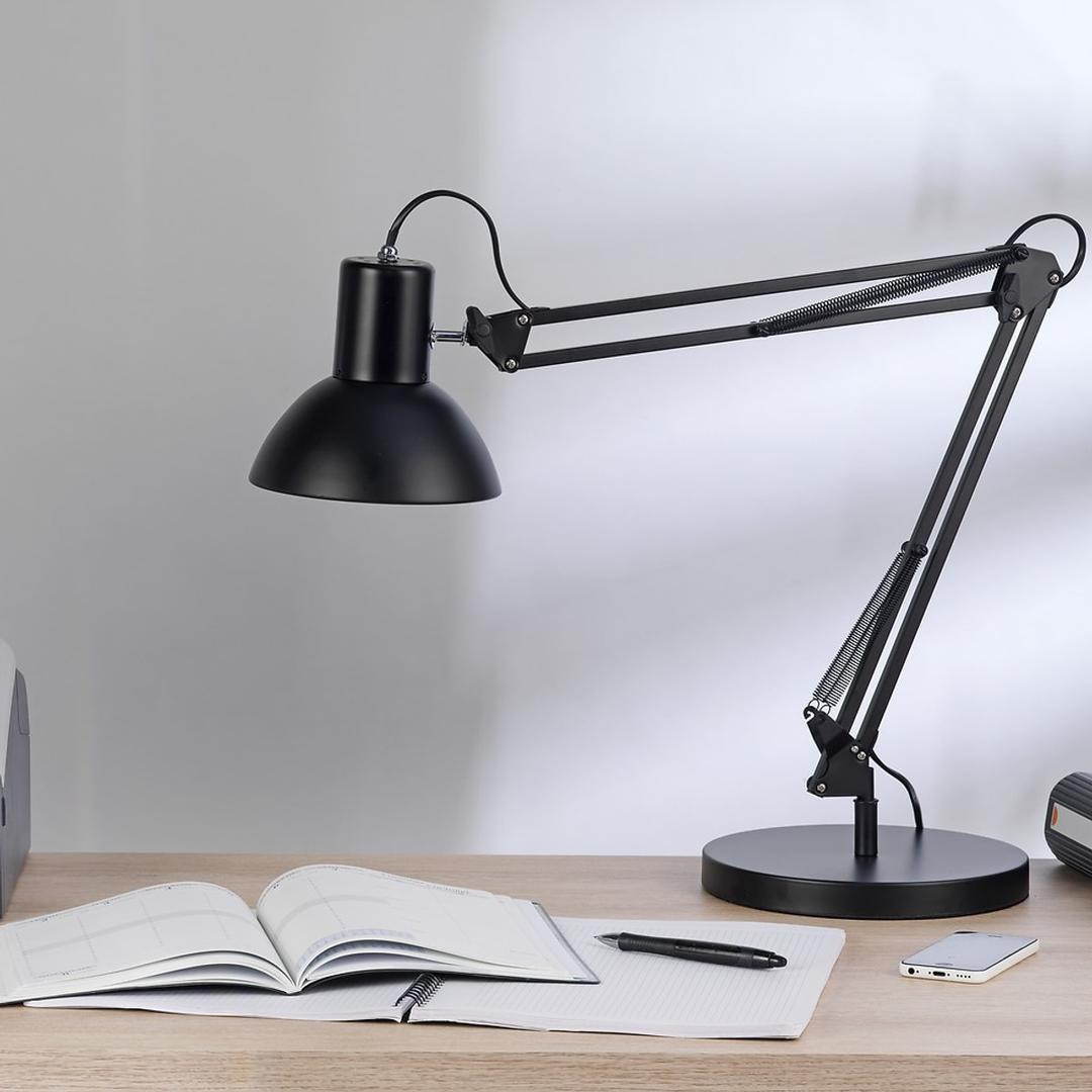 Lampe architecte sans ampoule, socle et pince SUCCESS 66 UNILUX - Lampe architecte UNILUX SUCCESS 66 noir, en situation sur un bureau