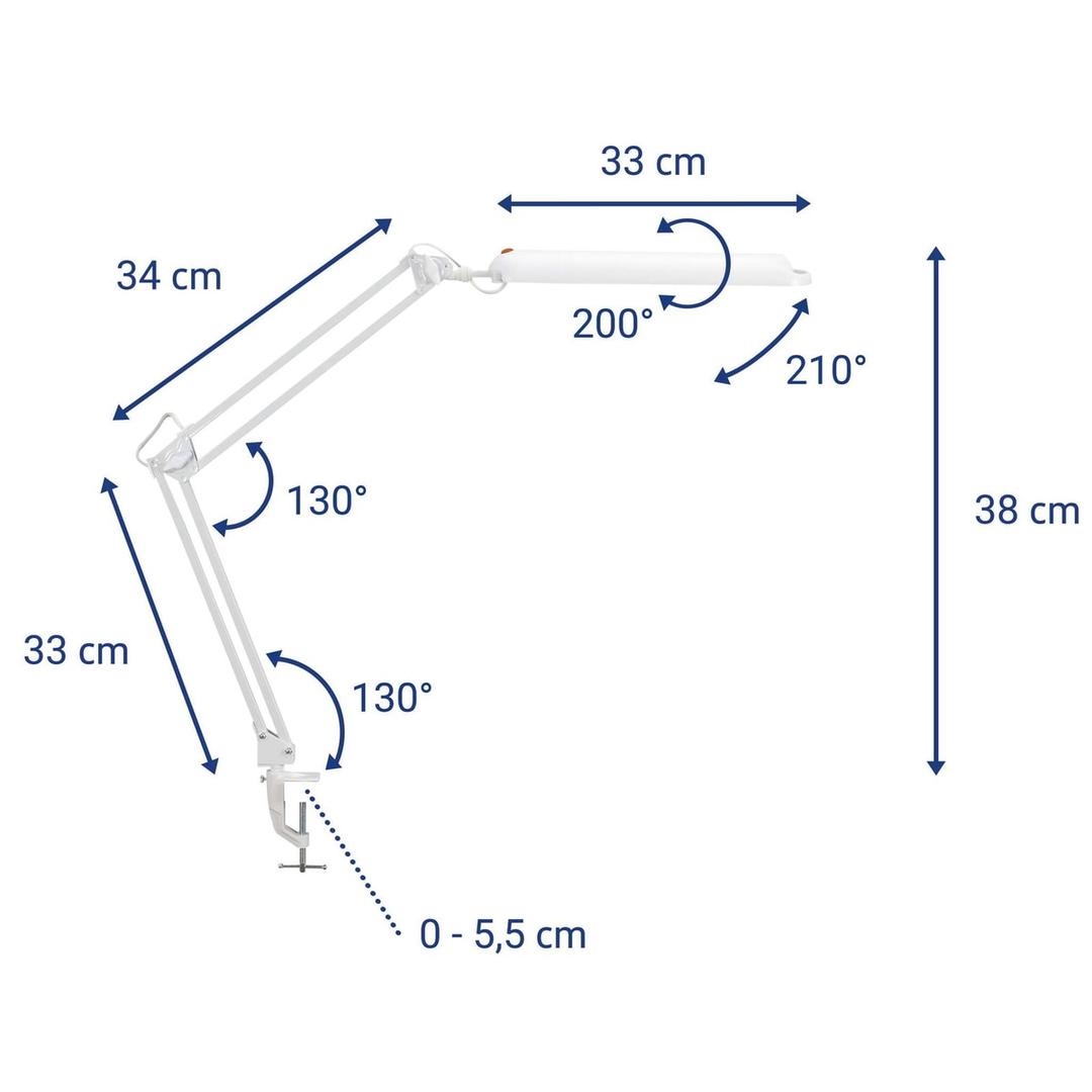 Lampe de bureau LED à pince, 6500 K atlantic blanc MAUL - Lampe LED à pince MAULatlantic blanc, dimensions
