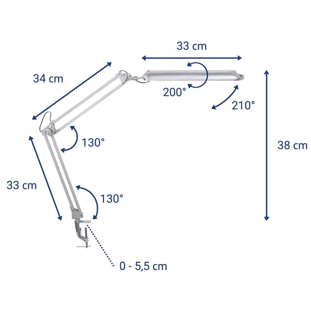 Lampe de bureau LED à pince, 6500 K atlantic argent MAUL - Lampe LED à pince MAULatlantic argent, dimensions