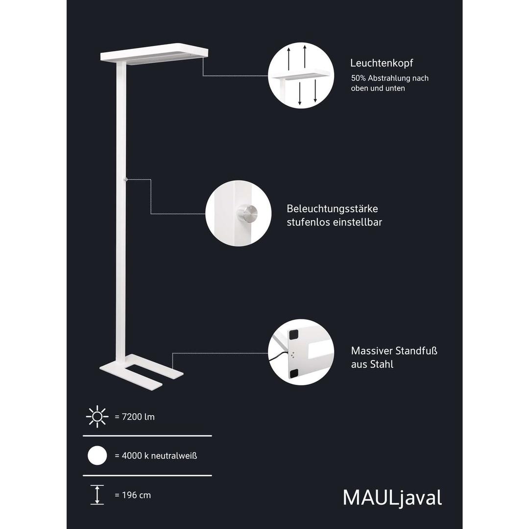 Lampadaire LED, direct et indirect javal blanc MAUL - Lampadaire LED MAULjaval blanc, dimensions
