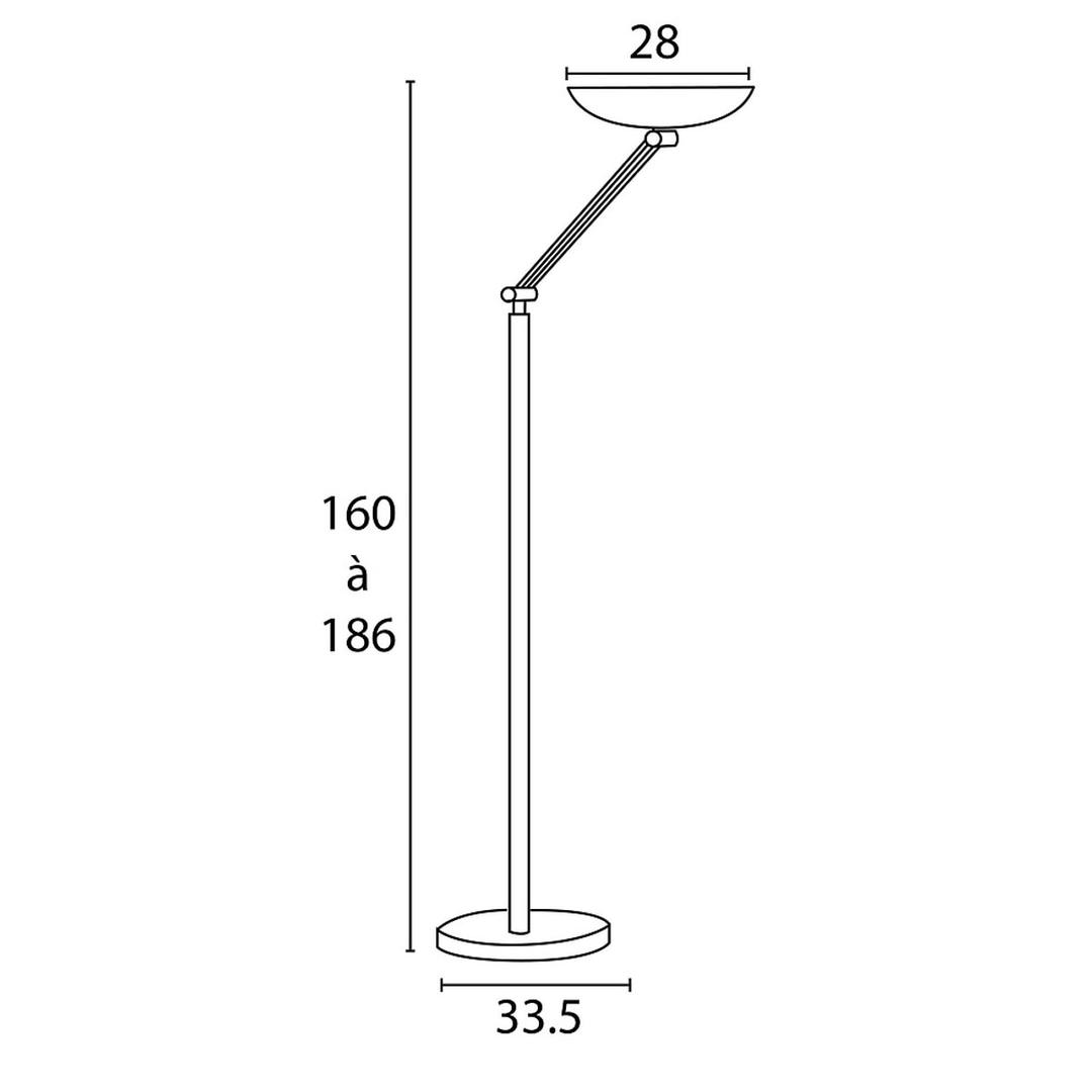 Lampadaire LED à éclairage indirect, mât articulé FIRST LED articulé UNILUX - Lampadaire LED à éclairage indirect UNILUX FIRST LED articulé noir, dimensions