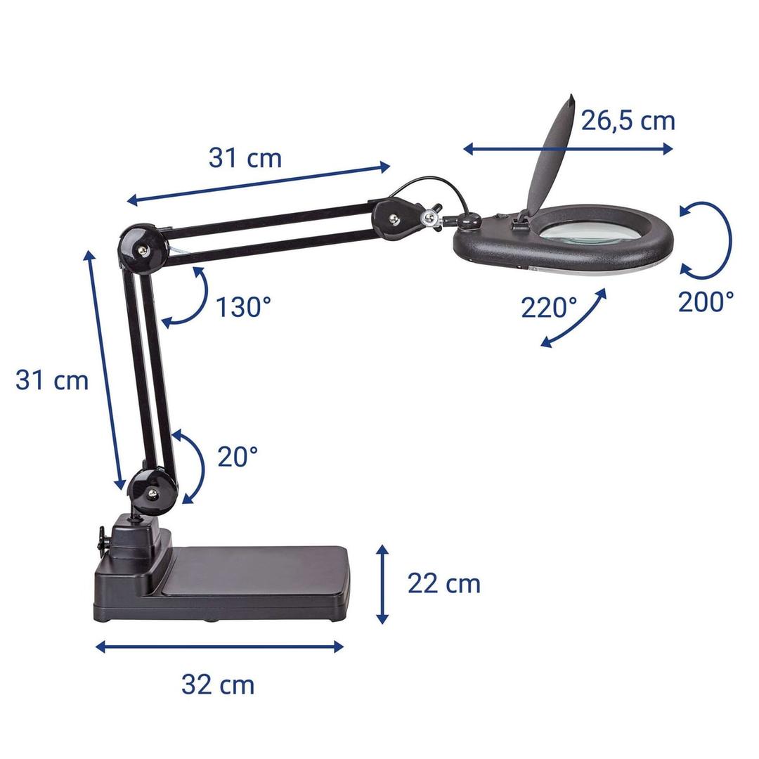 Lampe loupe LED sur pied, 3 dioptries viso sur pied noir MAUL - Lampe loupe LED sur pied MAULviso noir, dimensions