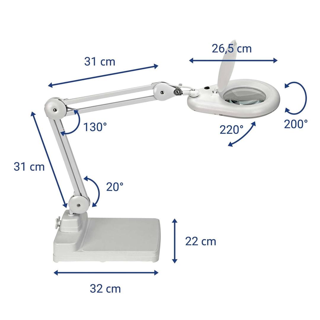 Lampe loupe LED sur pied, 3 dioptries viso sur pied blanc MAUL - Lampe loupe LED sur pied MAULviso blanc, dimensions