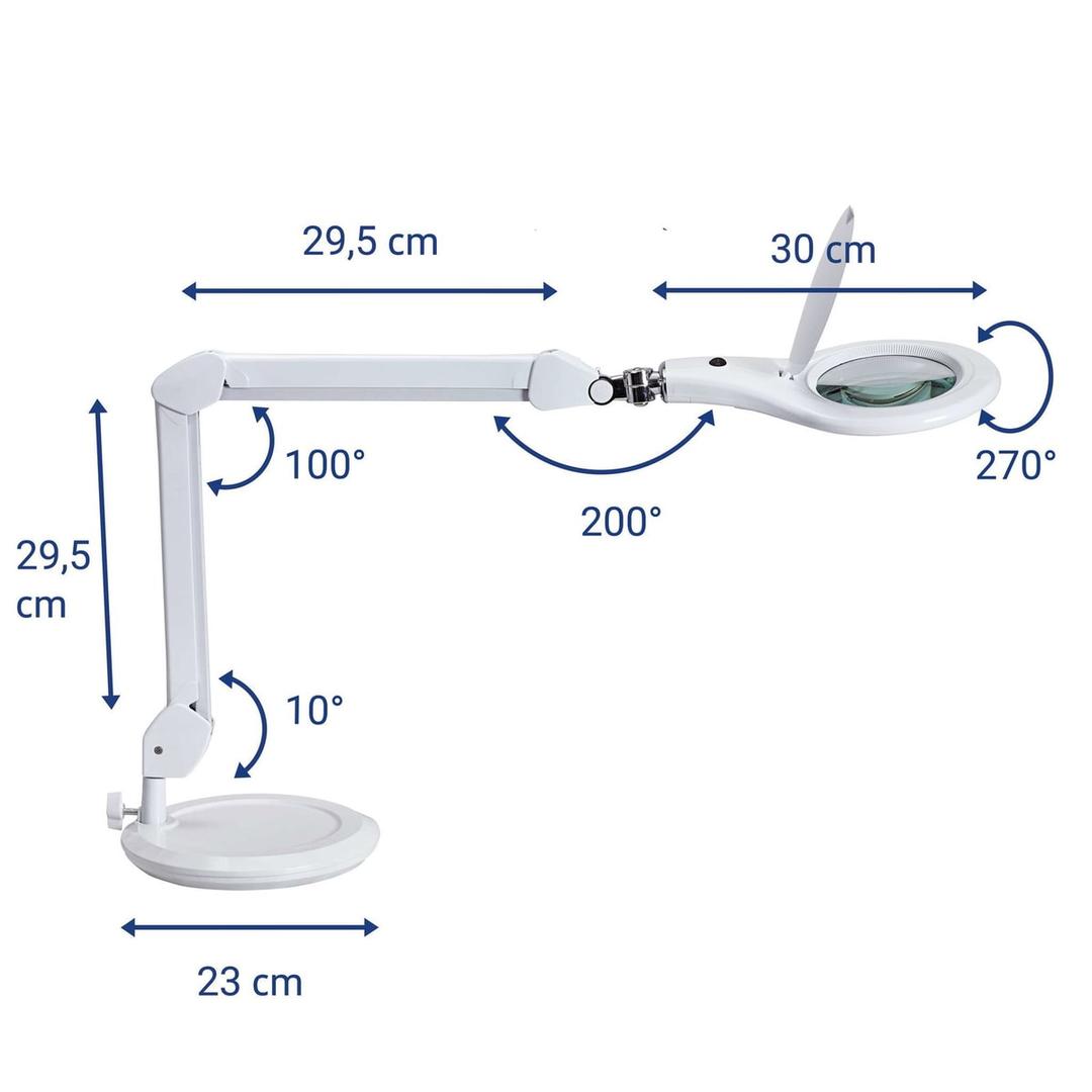 Lampe loupe LED sur pied, 3 dioptries makro sur pied blanc MAUL - Lampe loupe LED sur pied MAULmakro blanc, dimensions
