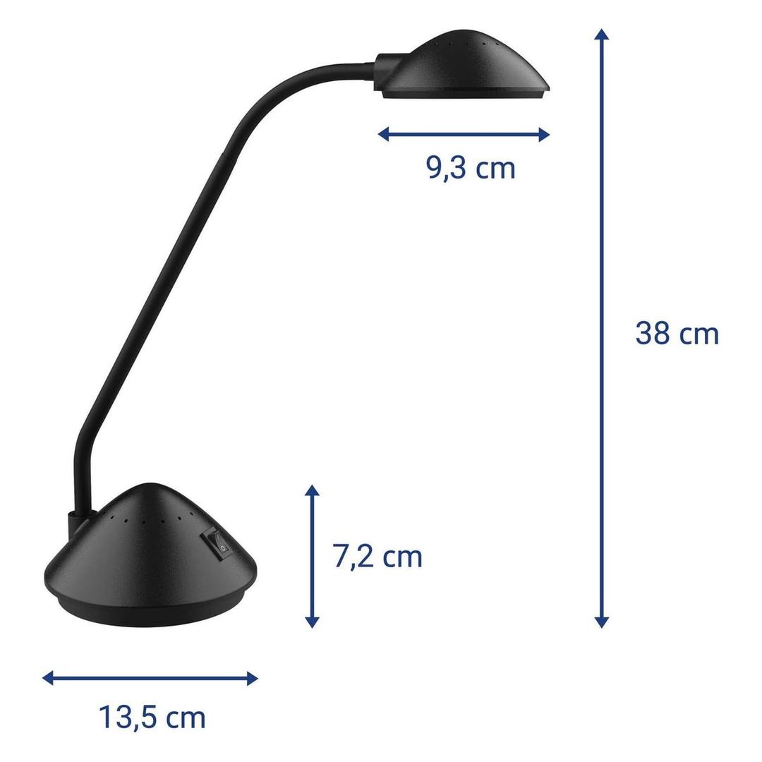 Lampe de bureau LED compacte, 3000 K arc noir MAUL - Lampe de bureau LED MAULarc noir, dimensions
