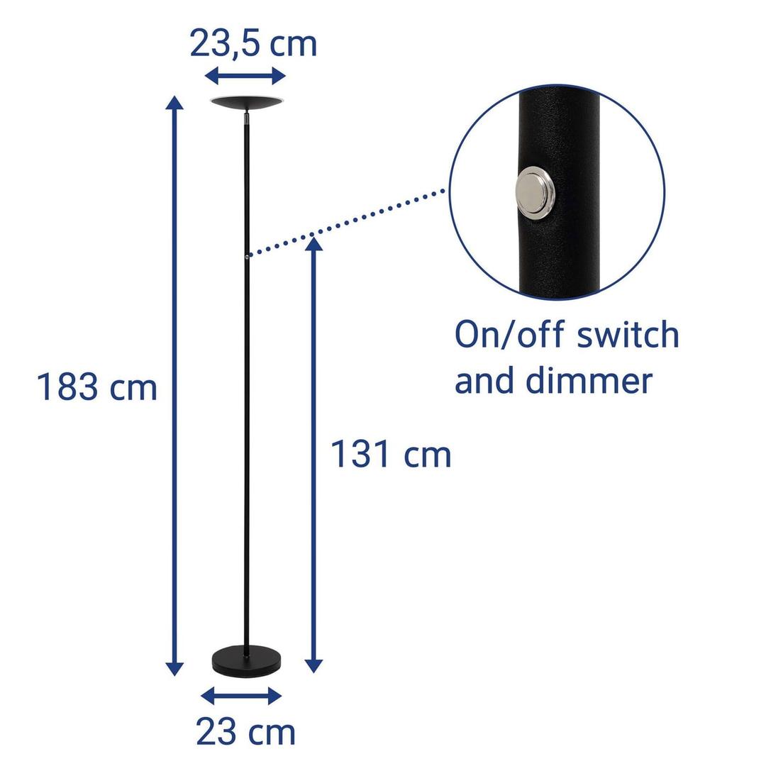 Lampadaire LED dimmable, éclairage indirect sphere dimmable noir MAUL - Lampadaire LED dimmable MAULsphere noir, dimensions