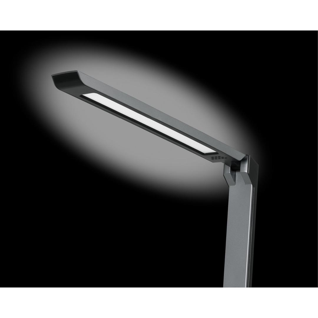 Lampe de bureau LED, capteur de luminosité Lumina gris métallisé HANSA - Lampe de bureau Hansa Lumina gris métallisé, tête allumée