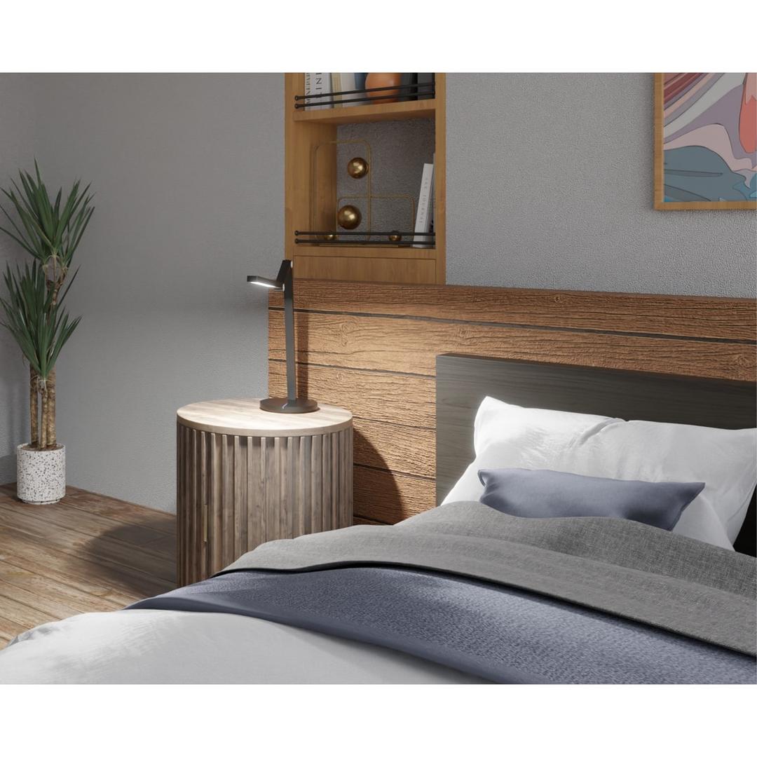 Lampe de bureau LED, double bras Cascade noir HANSA - Lampe de bureau Hansa Cascade noir, sur une table de chevet