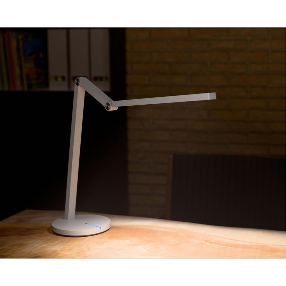Lampe de bureau LED, double bras Cascade blanc HANSA - Lampe de bureau Hansa Cascade blanc, allumée sur un bureau
