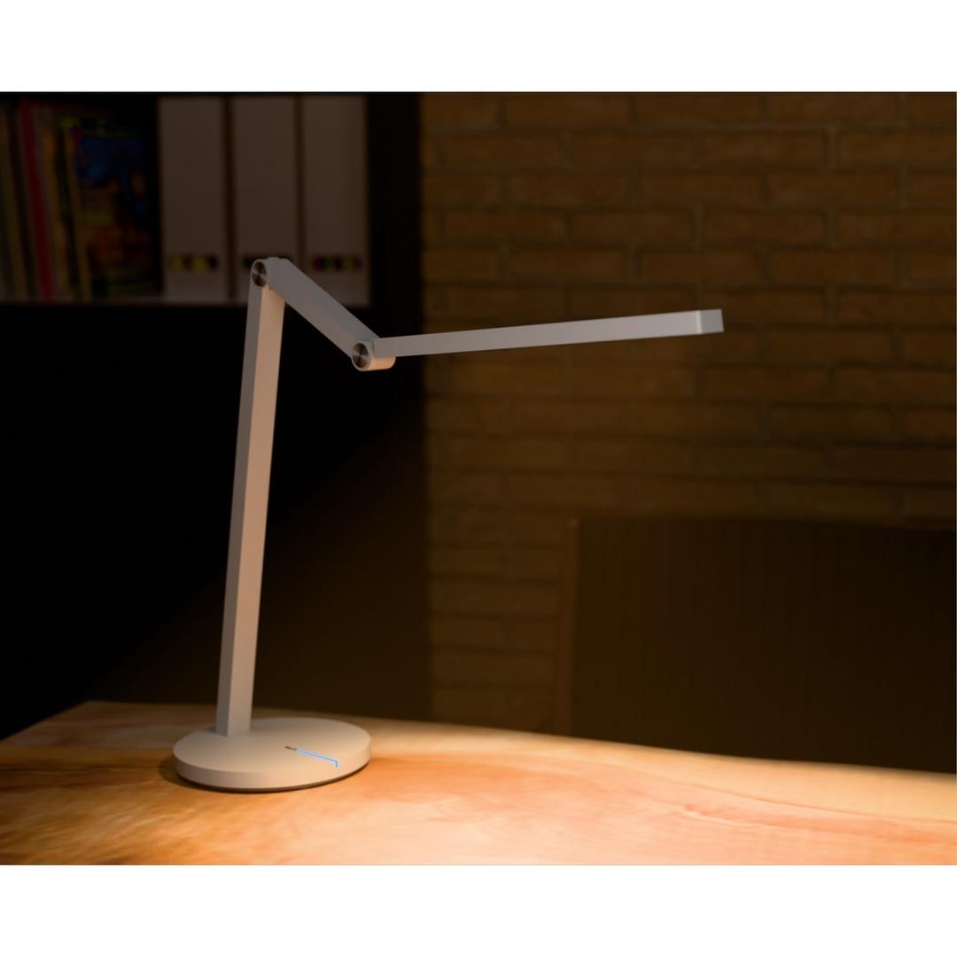Lampe de bureau LED, double bras Cascade blanc HANSA - Lampe de bureau Hansa Cascade blanc, allumée sur un bureau
