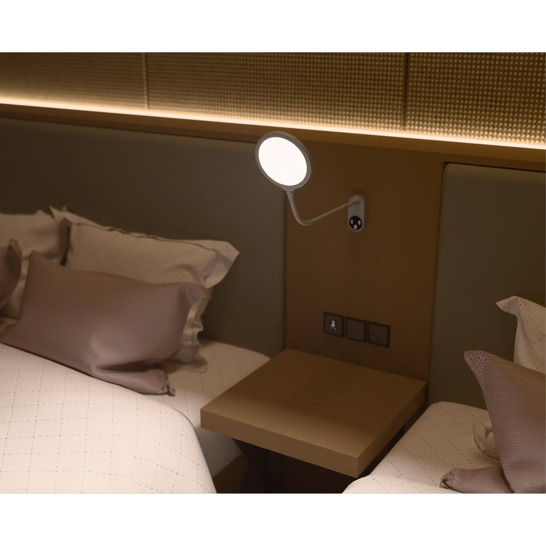 Lampe de bureau ou murale LED Horizon blanc HANSA - Lampe de bureau Hansa Horizon blanc, fixée au mur, allumée