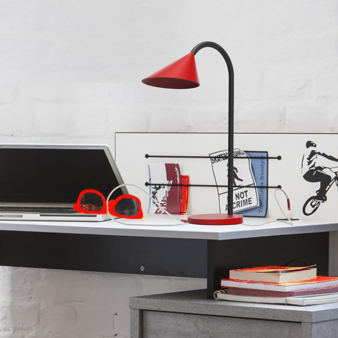 Lampe de bureau LED à bras flexible SOL UNILUX - Lampe de bureau LED à bras flexible UNILUX SOL rouge, en situation sur un bureau