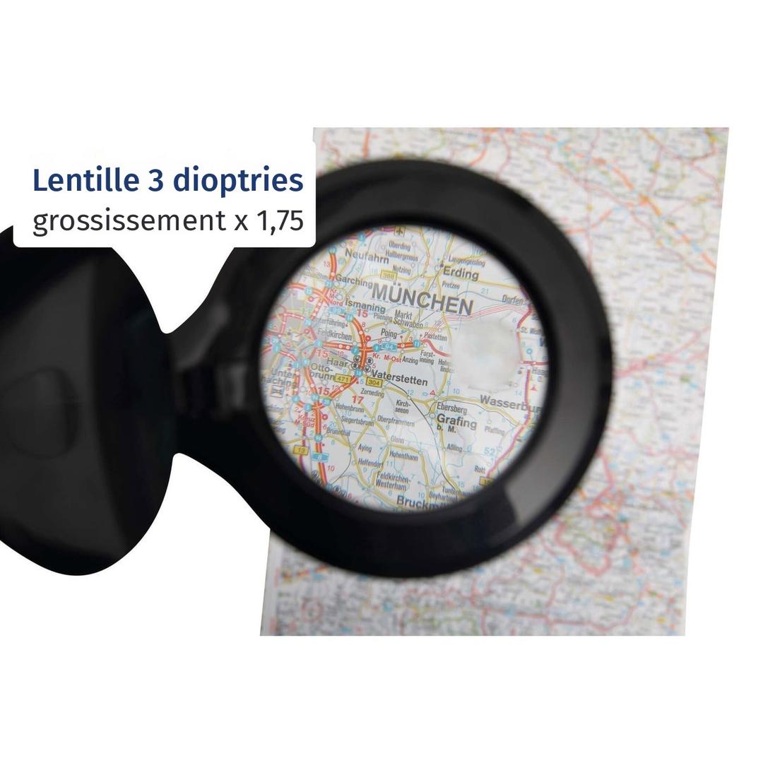 Lampe loupe LED dimmable, double lentille iris noir MAUL - Lampe loupe LED dimmable MAULiris noir, loupe 3 dioptries
