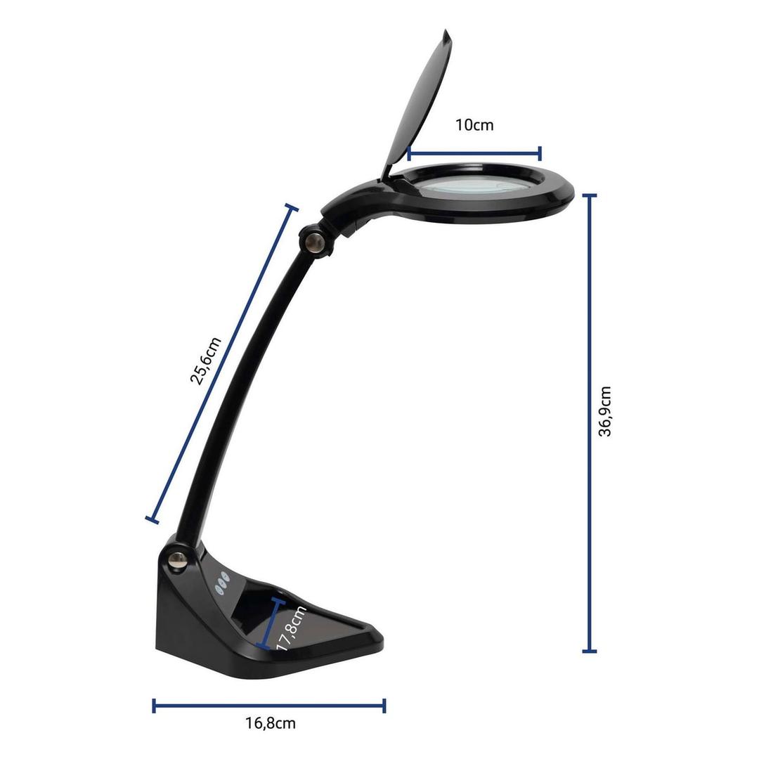 Lampe loupe LED dimmable, double lentille iris noir MAUL - Lampe loupe LED dimmable MAULiris noir, dimensions