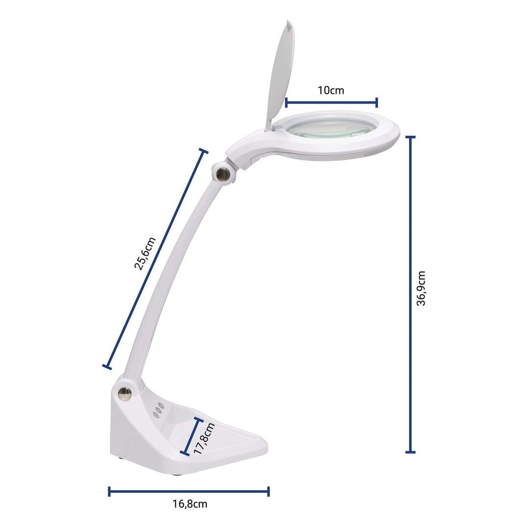 Lampe loupe LED dimmable, double lentille iris blanc MAUL - Lampe loupe LED dimmable MAULiris blanc, dimensions