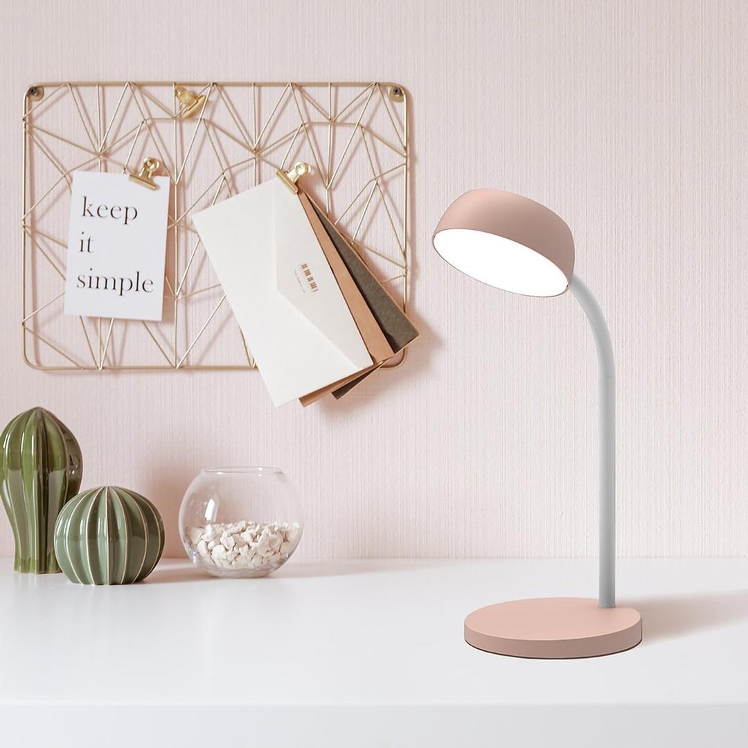 Lampe de bureau LED compacte, bras pivotant TAMY UNILUX - Lampe de bureau LED compacte UNILUX TAMY rose, en situation sur un bureau