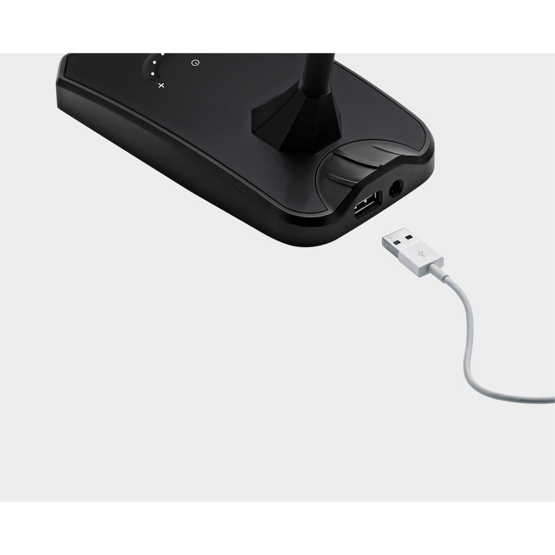 Lampe de bureau LED, col de cygne et port USB Twist noir HANSA - Lampe de bureau Hansa Twist noir, port USB à l'arrière du pied