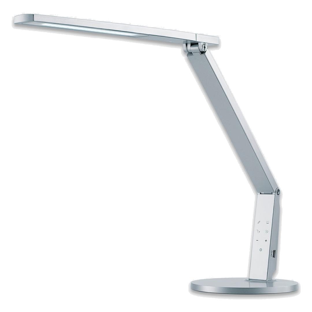 Lampe de bureau LED, 4 teintes et port USB Vario Plus argent HANSA - Lampe de bureau Hansa Vario Plus argent, vue d'ensemble