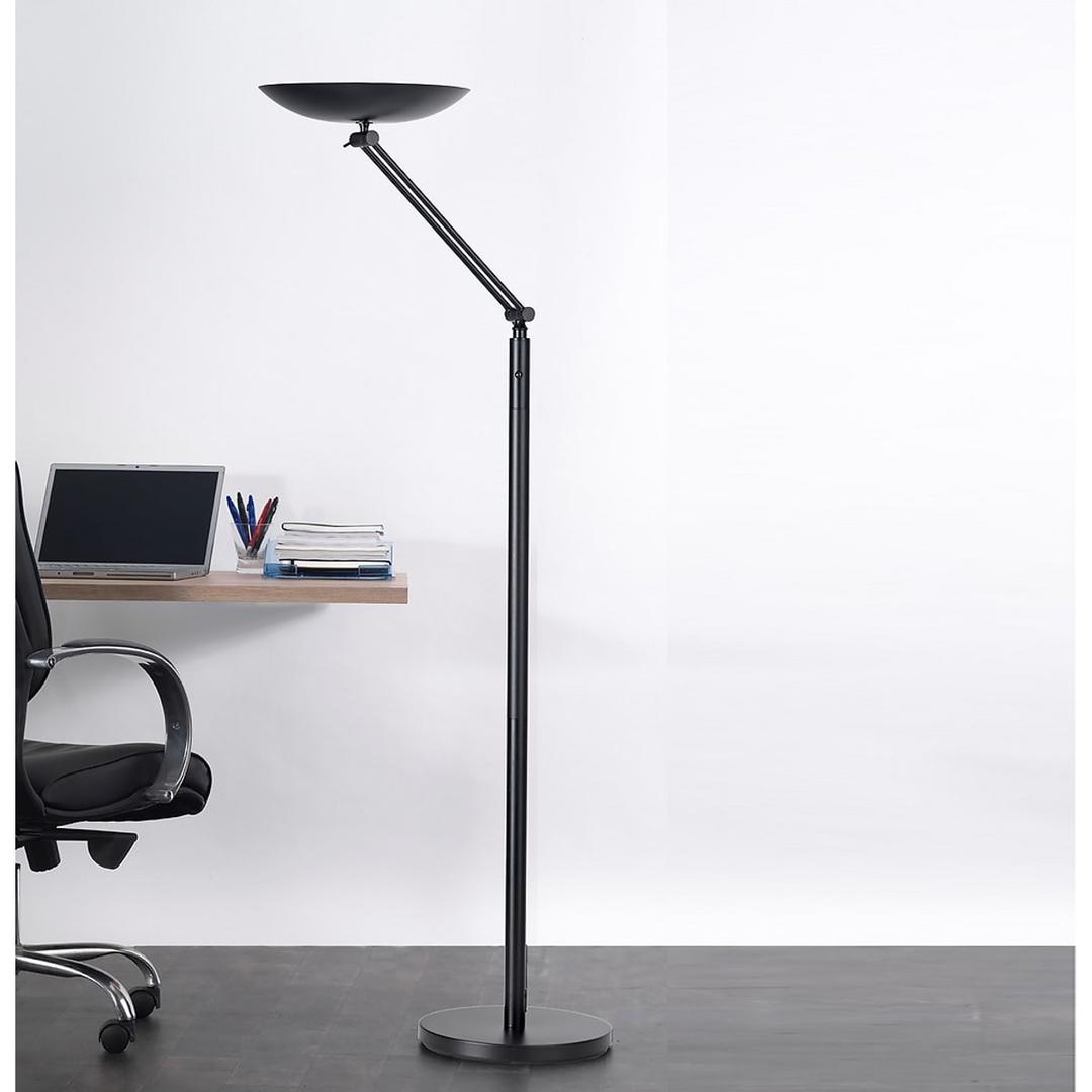 Lampadaire LED à éclairage indirect, mât articulé VARIALUX articulé UNILUX - Lampadaire LED à éclairage indirect UNILUX VARIALUX articulé noir, en situation dans un bureau