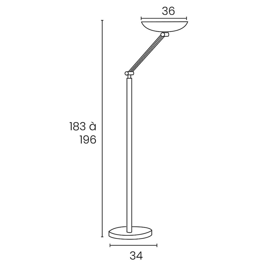 Lampadaire LED à éclairage indirect, mât articulé VARIALUX articulé UNILUX - Lampadaire LED à éclairage indirect UNILUX VARIALUX articulé gris métal, dimensions