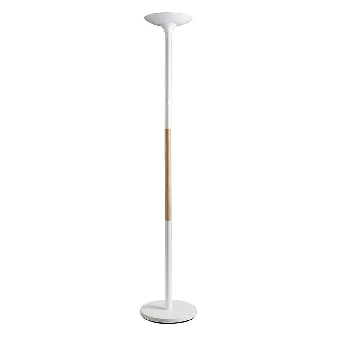 Lampadaire LED à éclairage indirect, acier et hêtre PRYSKA UNILUX - Lampadaire LED à éclairage indirect UNILUX PRYSKA blanc et hêtre, vue d'ensemble