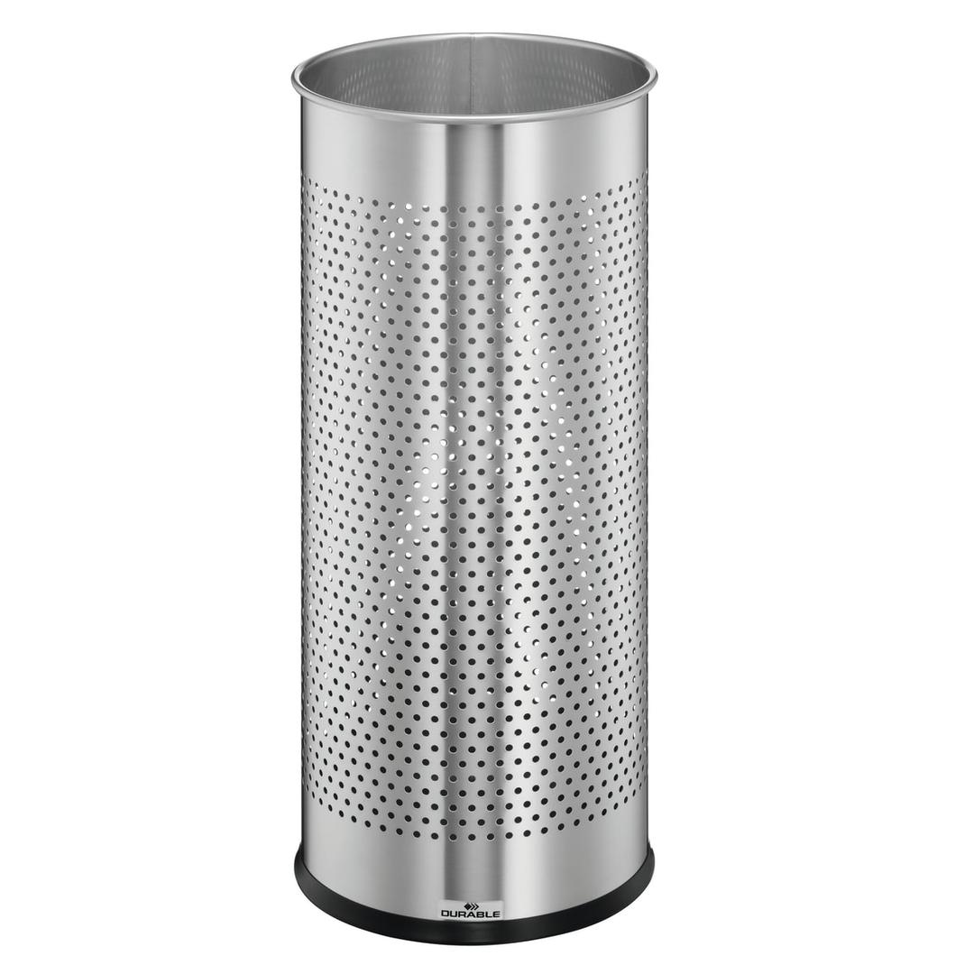 Porte-parapluies rond en inox, 28,5 litres rond ajouré inox DURABLE - Porte-parapluies rond en inox DURABLE rond ajouré inox, vue de face, bande perforée
