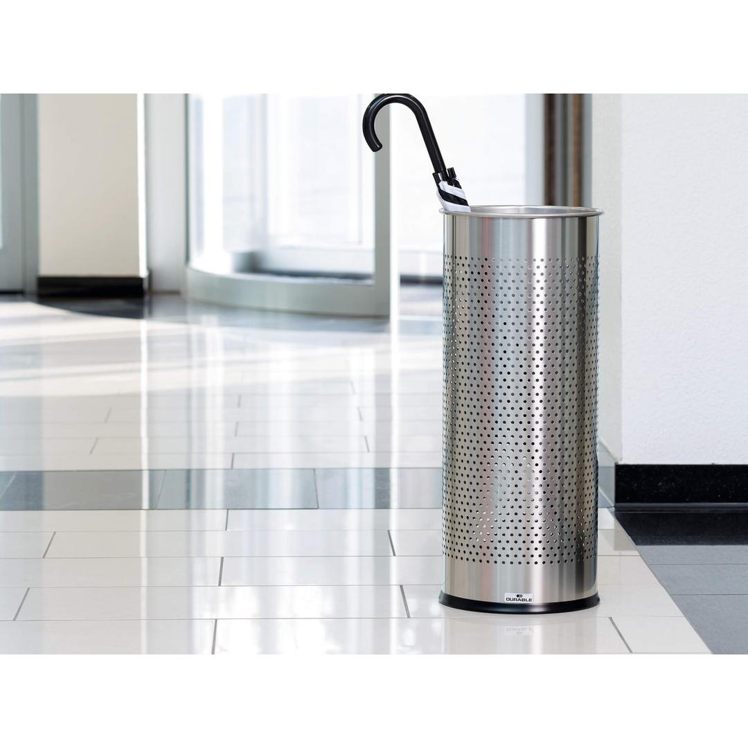 Porte-parapluies rond en inox, 28,5 litres rond ajouré inox DURABLE - Porte-parapluies rond en inox DURABLE rond ajouré inox, dans un hall