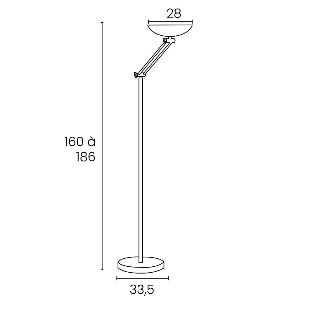 Lampadaire LED à éclairage indirect, mât articulé DELY 2.0 articulé UNILUX - Lampadaire LED à éclairage indirect UNILUX DELY 2.0 articulé gris métal, dimensions