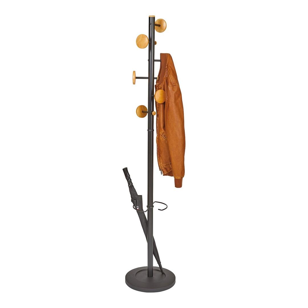 Portemanteau sur pied, 6 patères en bois MUSIC ALBA - Portemanteau sur pied ALBA MUSIC noir, en usage