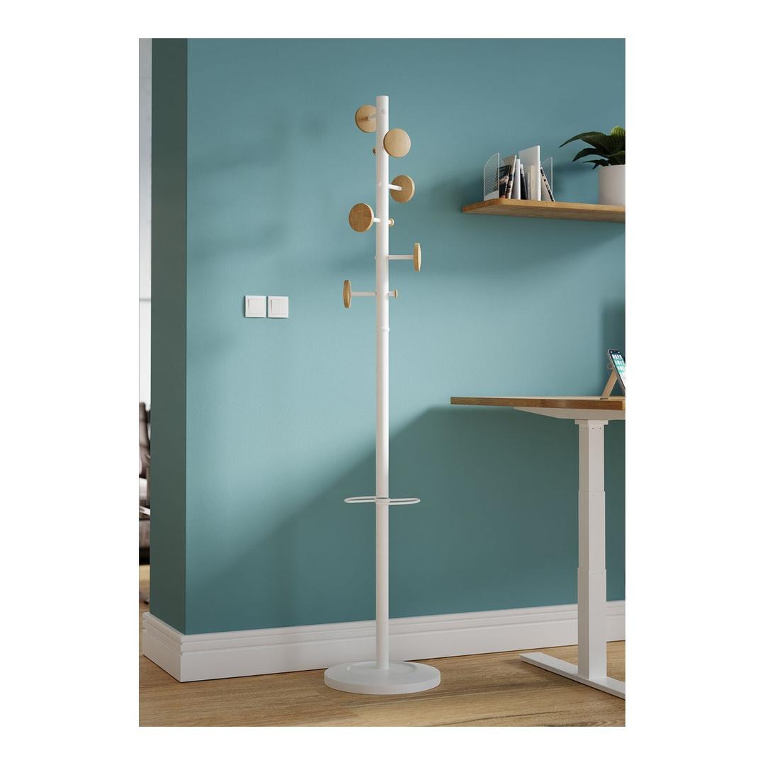 Portemanteau sur pied, 6 patères en bois MUSIC ALBA - Portemanteau sur pied ALBA MUSIC blanc, en situation