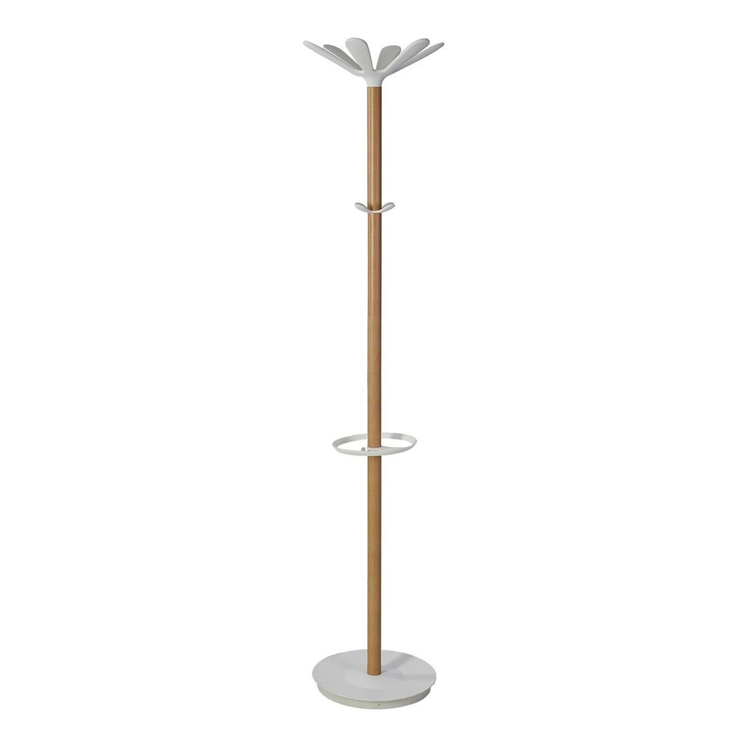 Portemanteau sur pied, fût en bois, 6 patères NAHOW ALBA - Portemanteau sur pied ALBA NAHOW hêtre et blanc, vue d'ensemble