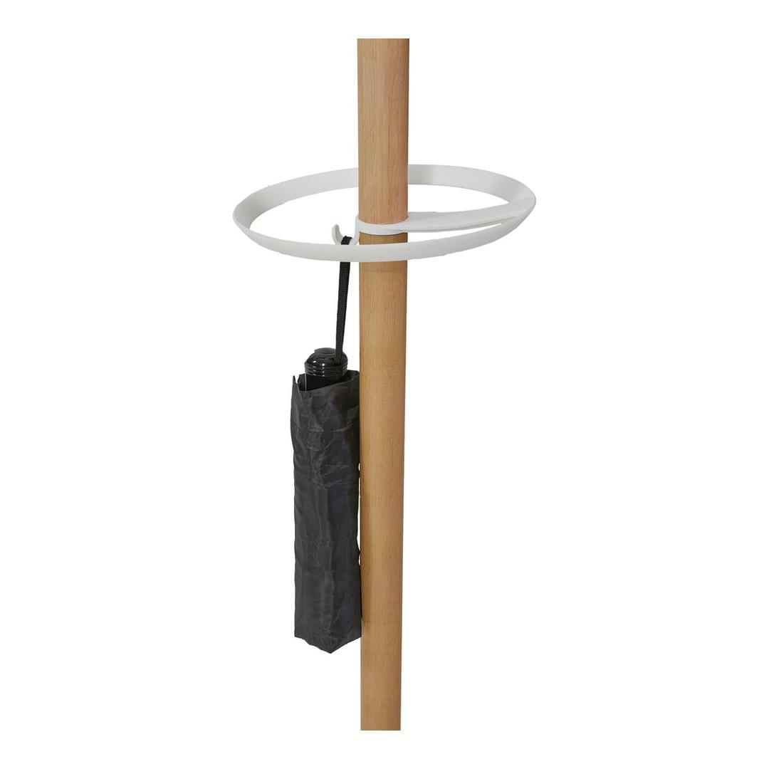 Portemanteau sur pied, fût en bois, 6 patères NAHOW ALBA - Portemanteau sur pied ALBA NAHOW hêtre et blanc, porte-parapluie, détail