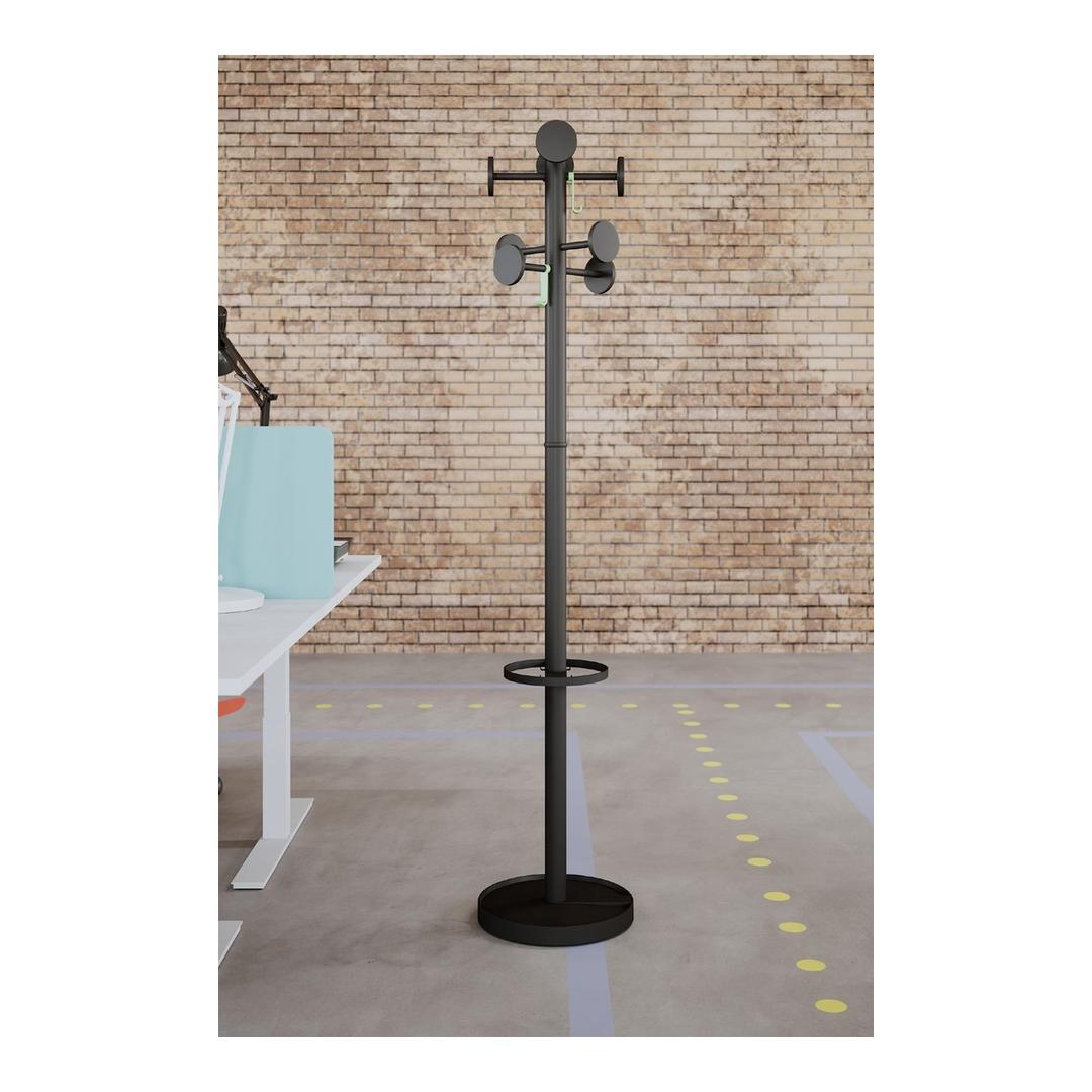 Portemanteau sur pied, 8 patères et 2 crochets STAN3 ALBA - Portemanteau sur pied ALBA STAN3 noir, en situation