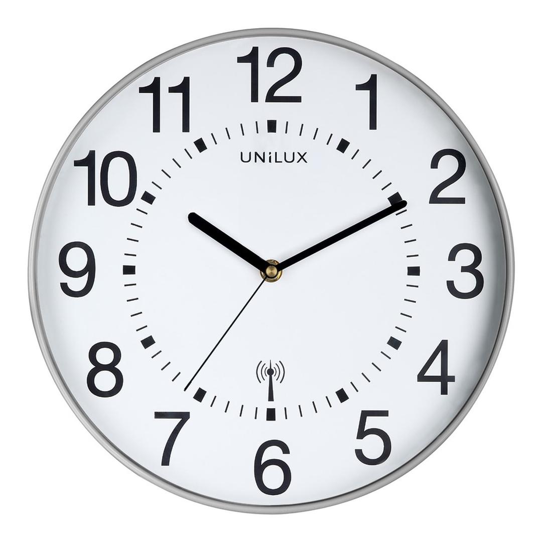 Horloge murale radio-pilotée, Ø 30 cm WAVE gris métal UNILUX - Horloge murale radio-pilotée UNILUX WAVE gris métal, vue d'ensemble