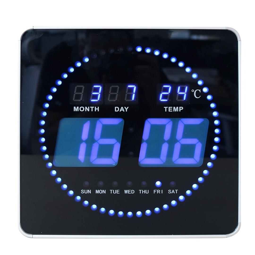 Horloge murale digitale LED, date et température FLO LED noir UNILUX - Horloge murale digitale LED UNILUX FLO LED noir, vue d'ensemble