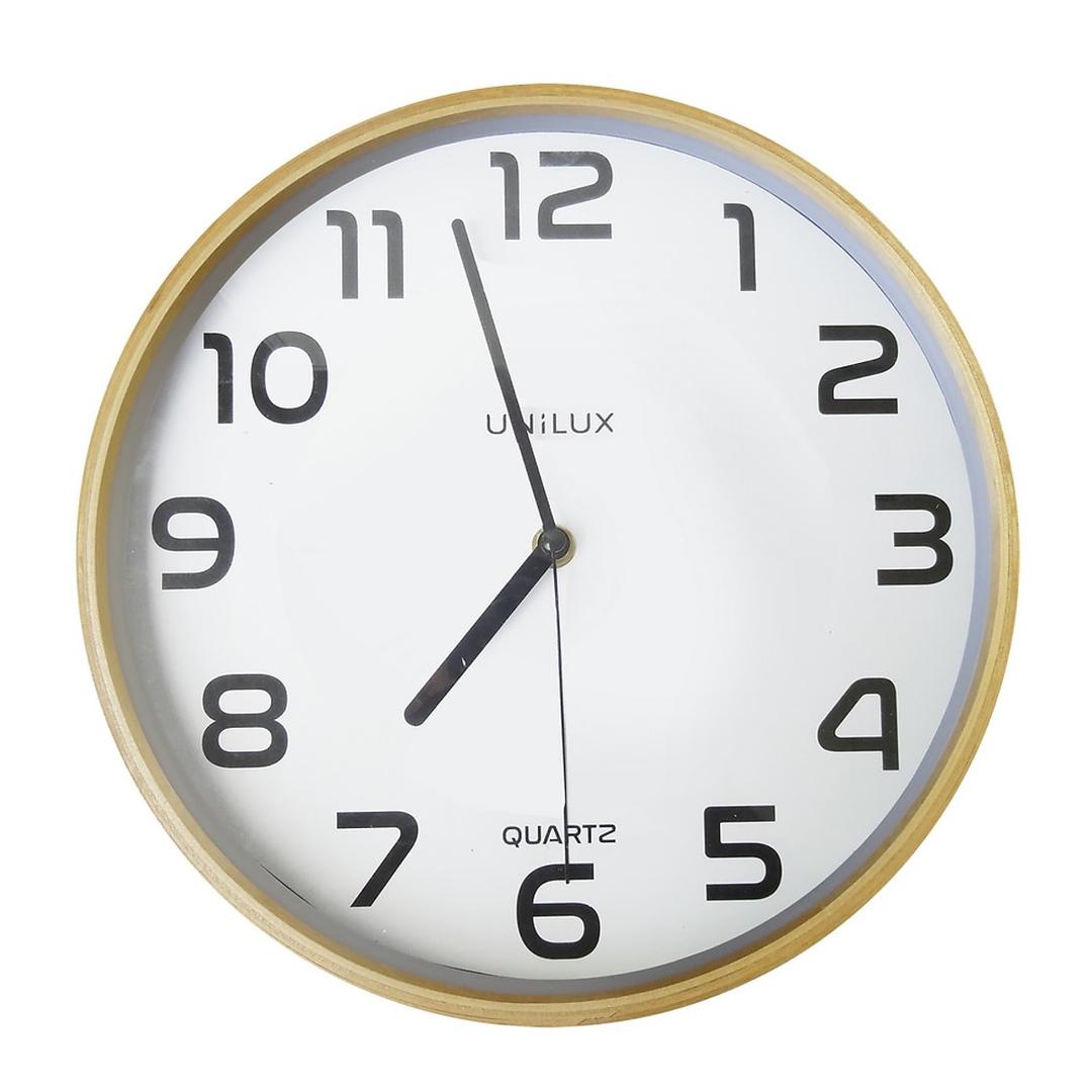 Horloge murale en bois, Ø 31,5 cm BALTIC bois et blanc UNILUX - Horloge murale en bois UNILUX BALTIC bois et blanc, vue d'ensemble
