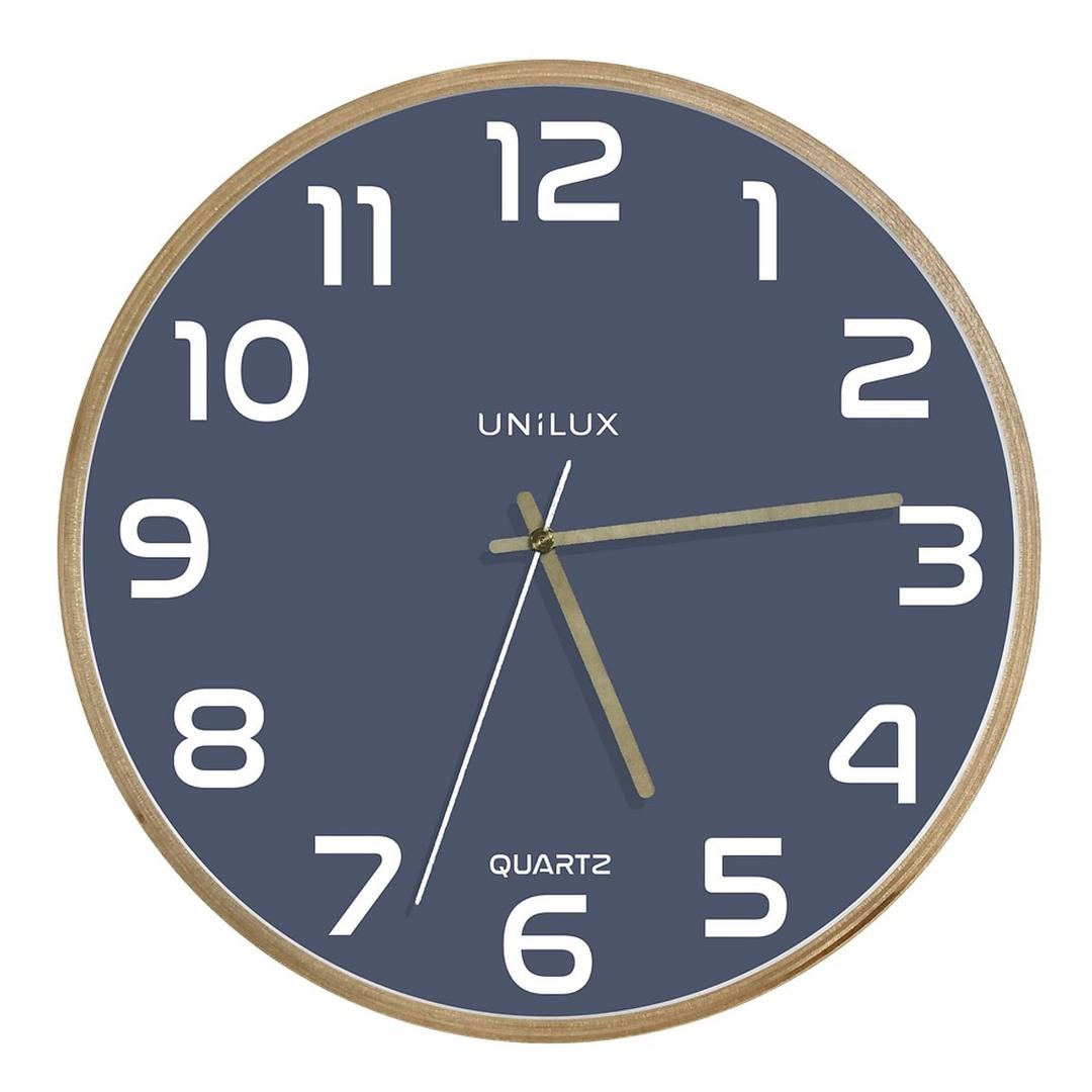 Horloge murale en bois, Ø 31,5 cm BALTIC hêtre et bleu UNILUX - Horloge murale en bois UNILUX BALTIC hêtre et bleu, vue d'ensemble