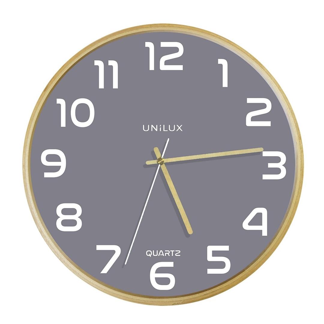 Horloge murale en bois, Ø 31,5 cm BALTIC hêtre et gris UNILUX - Horloge murale en bois UNILUX BALTIC hêtre et gris, vue d'ensemble