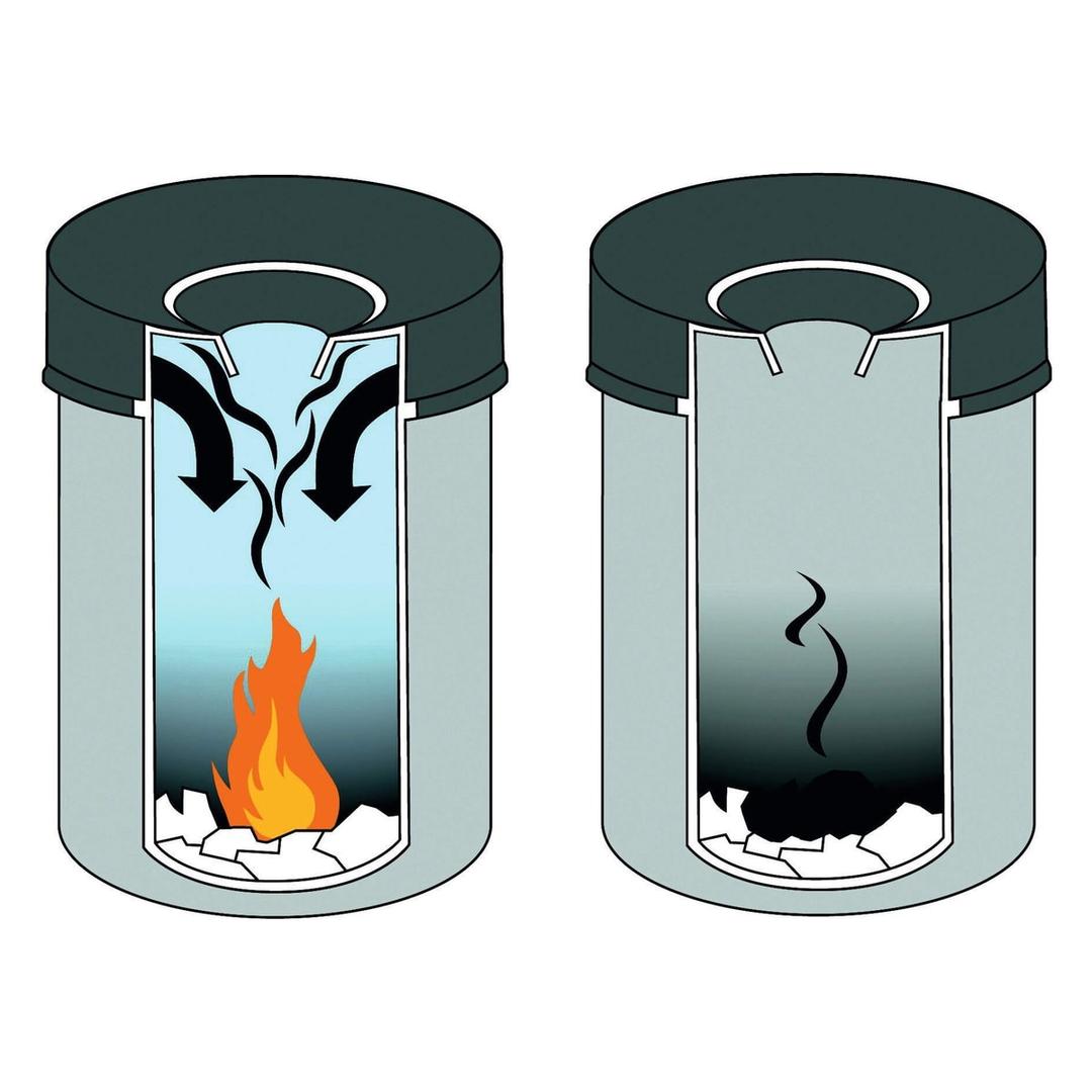 Corbeille anti-feu, couvercle étouffoir SAFE 30 litres DURABLE - Corbeille anti-feu DURABLE SAFE 30 litres noire, principe du couvercle étouffoir