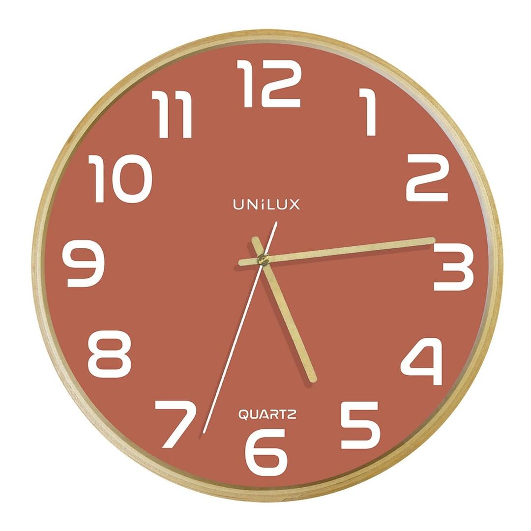 Horloge murale en bois, Ø 31,5 cm BALTIC hêtre et brique UNILUX - Horloge murale en bois UNILUX BALTIC hêtre et brique, vue d'ensemble
