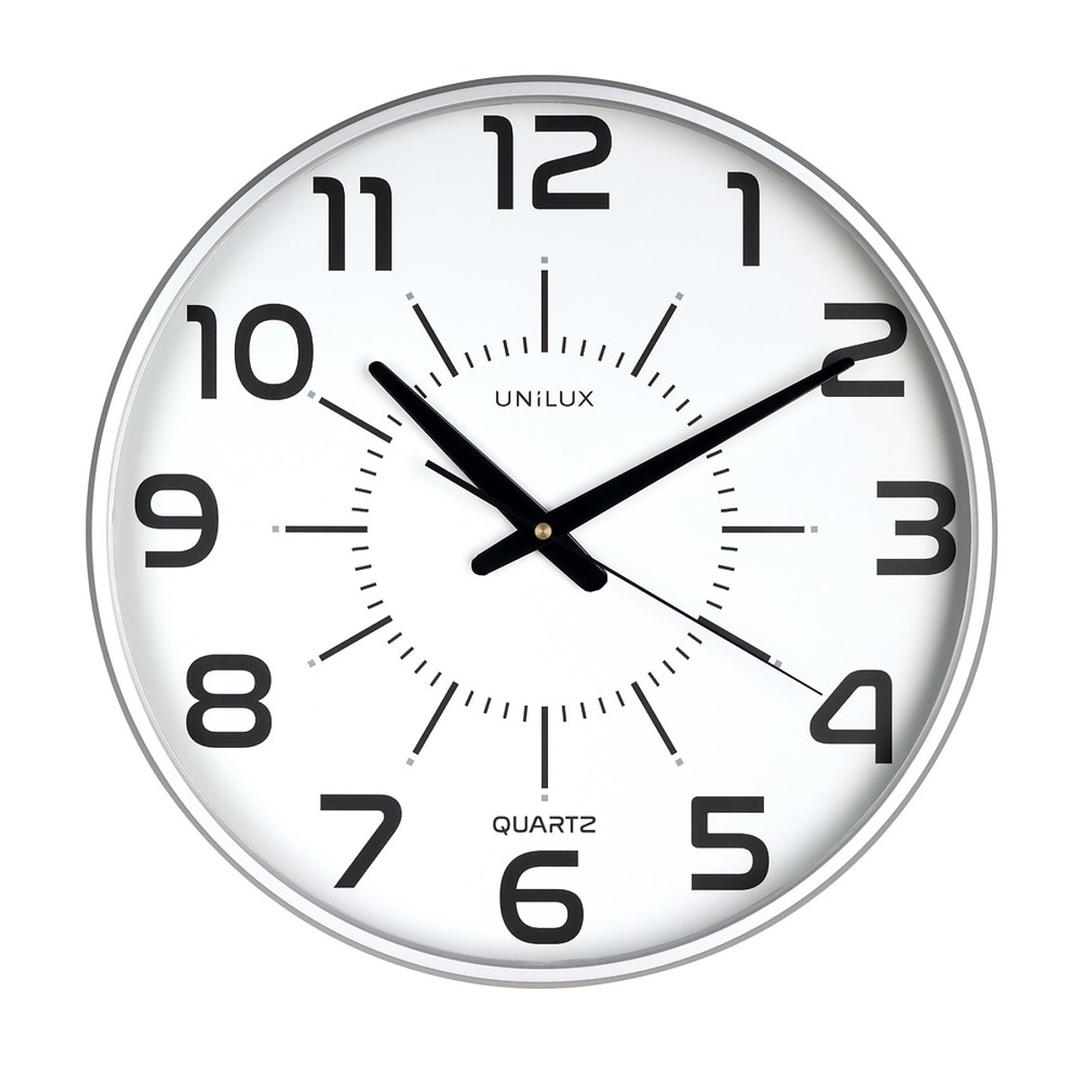 Grande horloge murale silencieuse, Ø 38 cm MAXI POP gris métal UNILUX - Grande horloge murale silencieuse UNILUX MAXI POP gris métal, vue d'ensemble