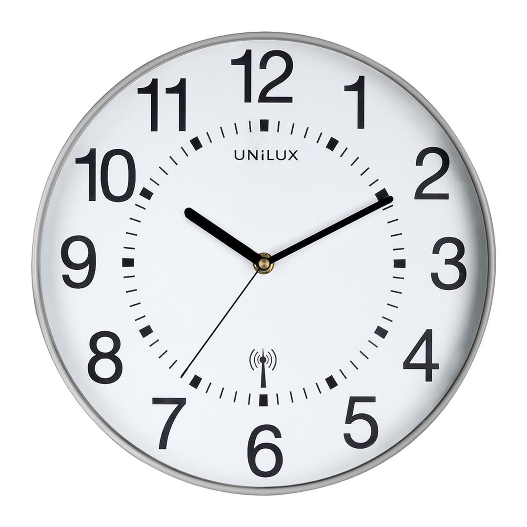 Grande horloge murale radio-pilotée, Ø 38 cm MAXI WAVE gris métal UNILUX - Grande horloge murale radio-pilotée UNILUX MAXI WAVE gris métal, vue d'ensemble