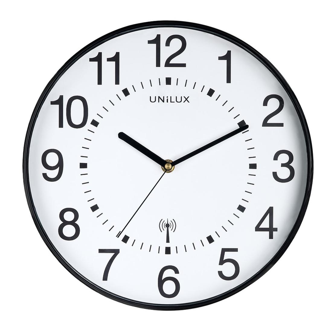 Grande horloge murale radio-pilotée, Ø 38 cm MAXI WAVE noir UNILUX - Grande horloge murale radio-pilotée UNILUX MAXI WAVE noir, vue d'ensemble