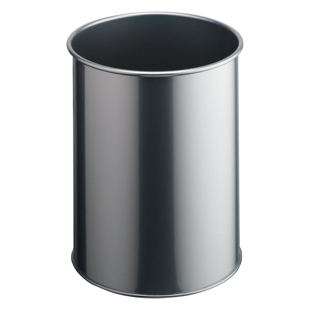 Corbeille à papier, acier peint époxy ronde 15 litres DURABLE - Corbeille à papier DURABLE ronde 15 litres argent métallisé, vue d'ensemble