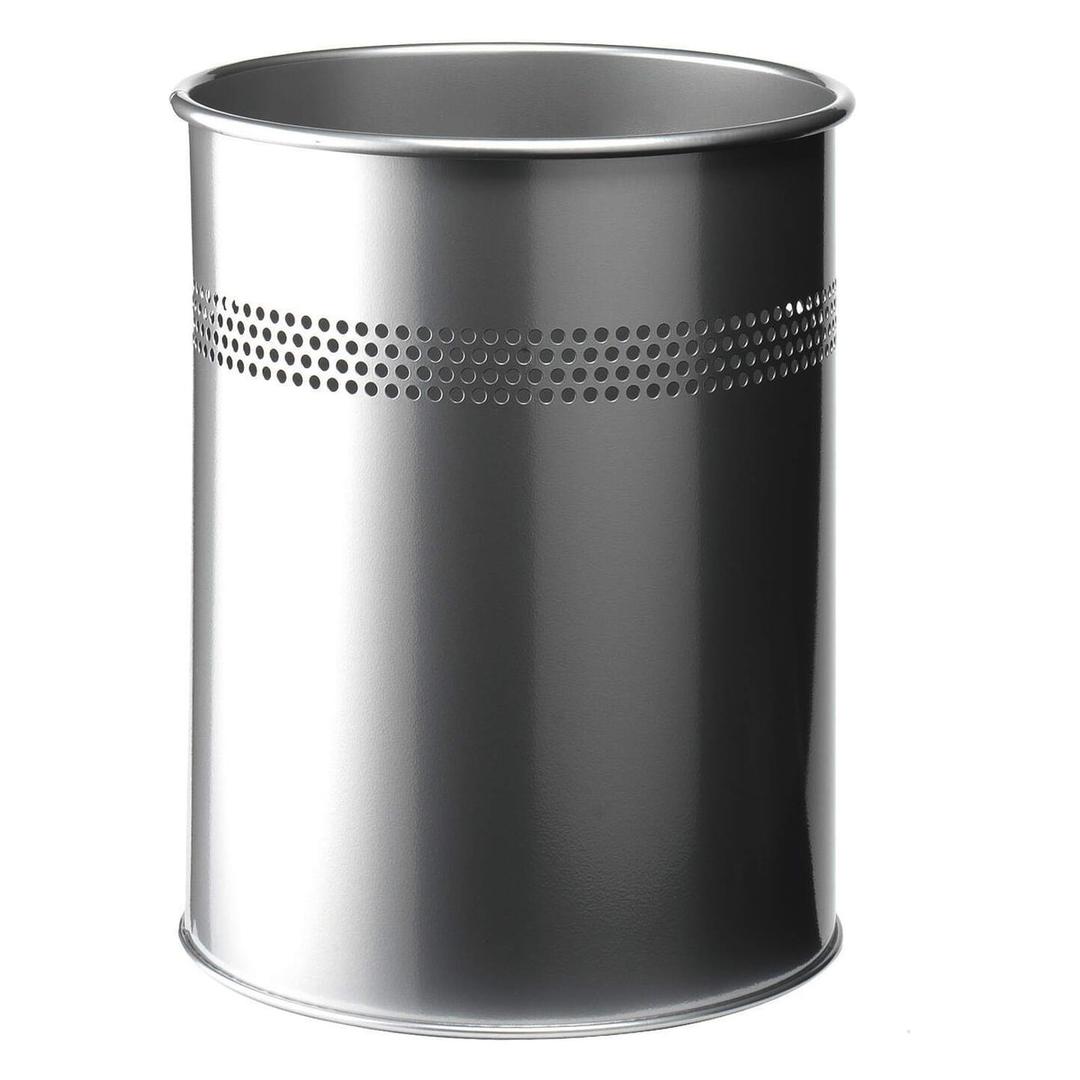 Corbeille à papier, acier peint époxy à liseré perforé 15 litres DURABLE - Corbeille à papier DURABLE à liseré perforé 15 litres argent métallisé, vue d'ensemble