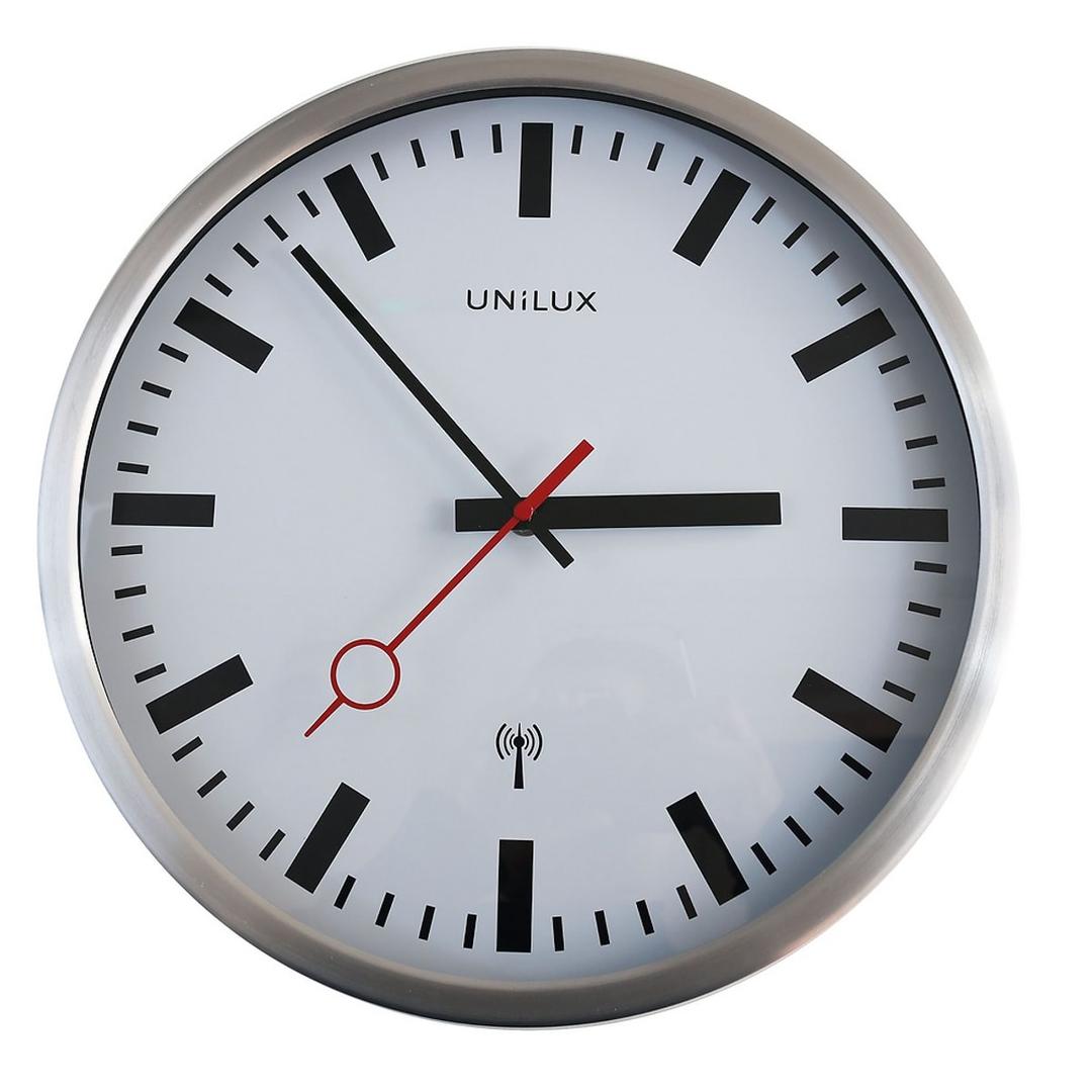 Horloge de gare radio-pilotée, Ø 35,5 cm STATION gris métal UNILUX - Horloge de gare radio-pilotée UNILUX STATION gris métal, vue d'ensemble