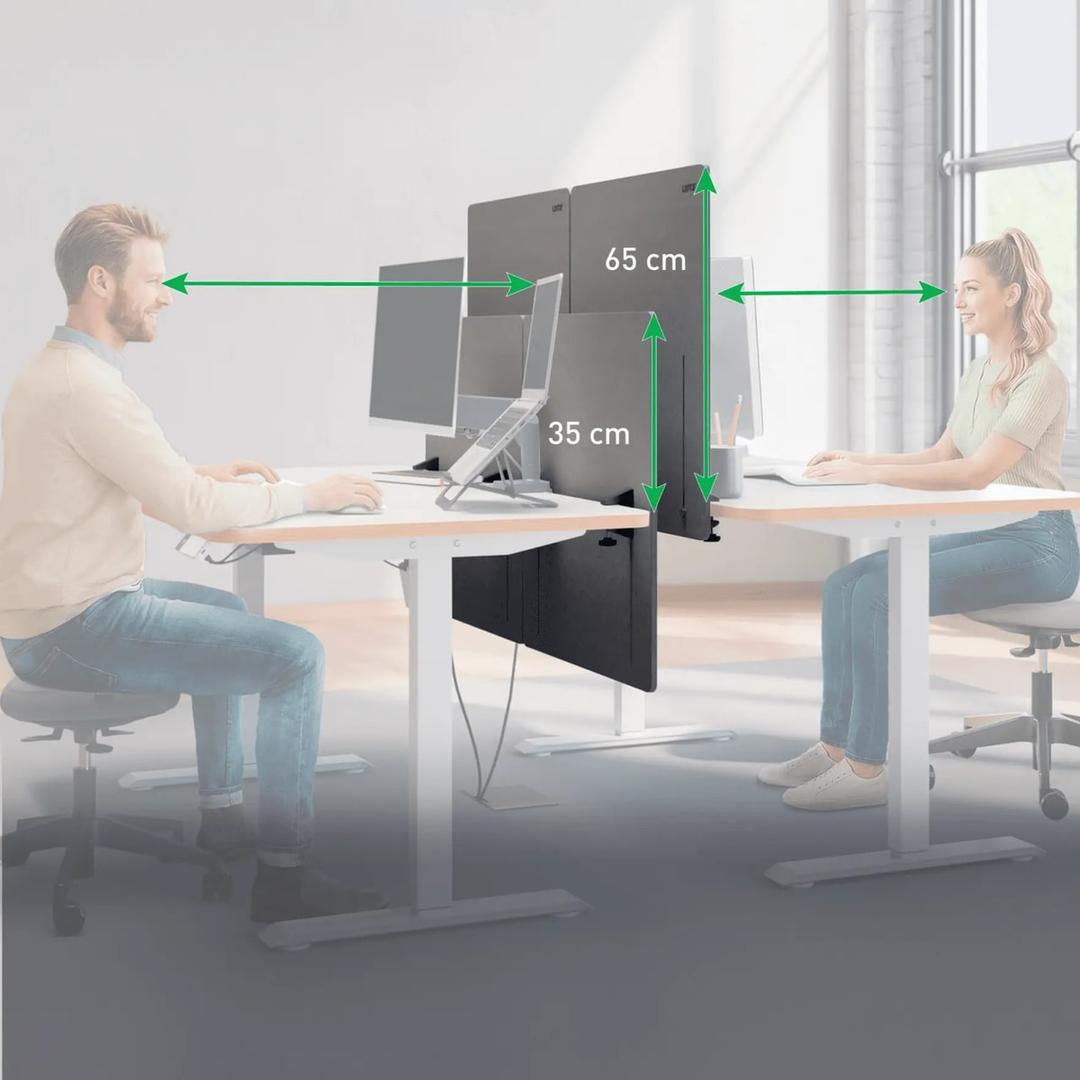 Écran de bureau acoustique réglable en hauteur, 80 x 70 cm séparateur réglable 80 cm LEITZ - Écran de bureau acoustique réglable en hauteur LEITZ séparateur réglable 80 cm, réglage de 35 à 65 cm au-dessus du plateau