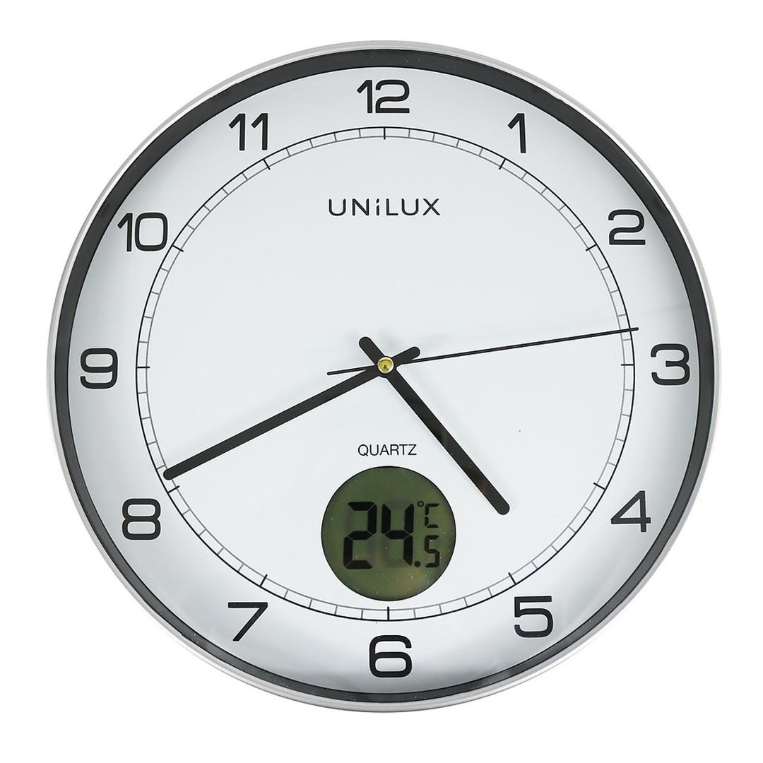 Horloge murale avec thermomètre, Ø 30 cm TEMPUS gris métal UNILUX - Horloge murale avec thermomètre UNILUX TEMPUS gris métal, vue d'ensemble