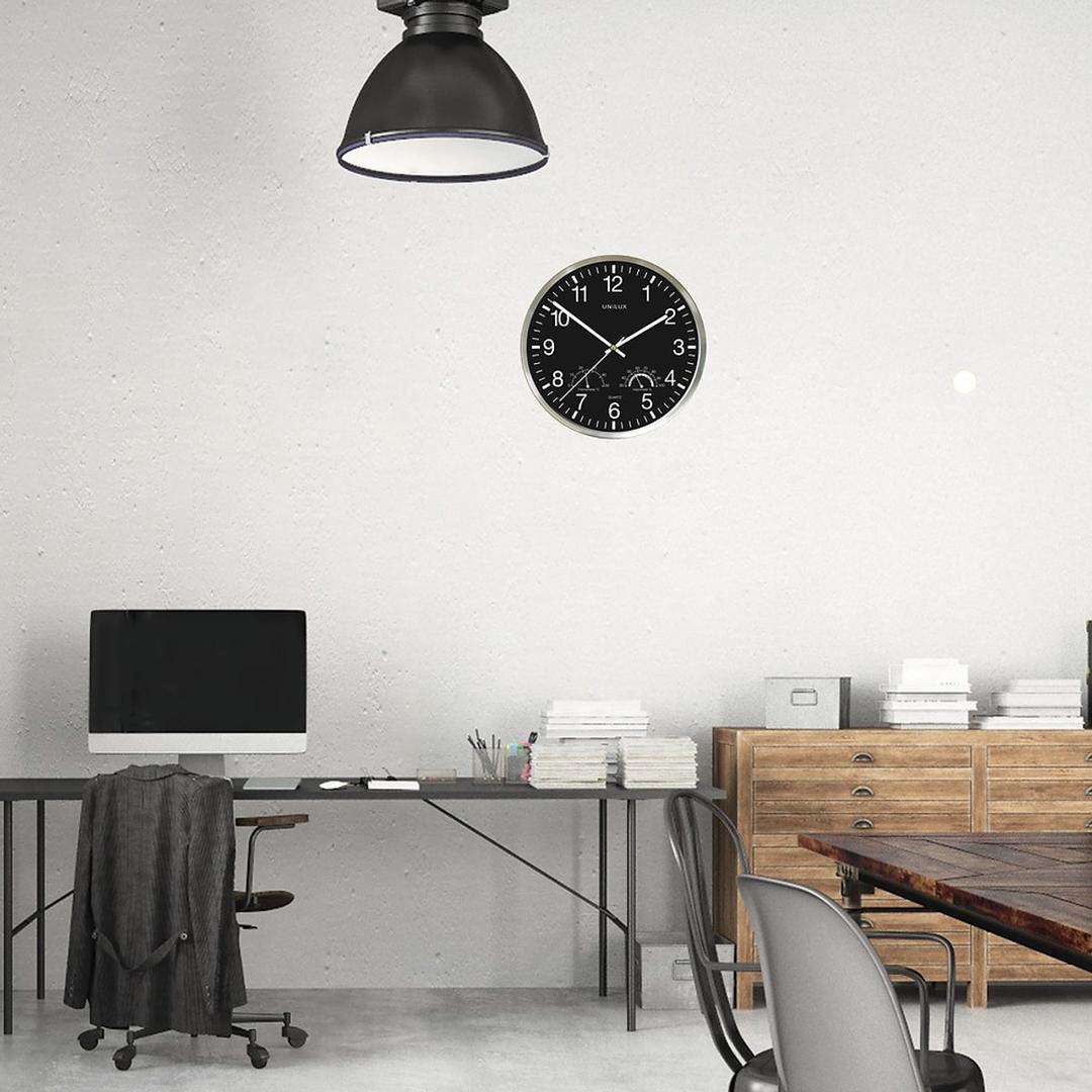 Horloge murale thermomètre et hygromètre, Ø 30 cm WETTY UNILUX - Horloge murale thermomètre et hygromètre UNILUX WETTY, en situation dans un atelier